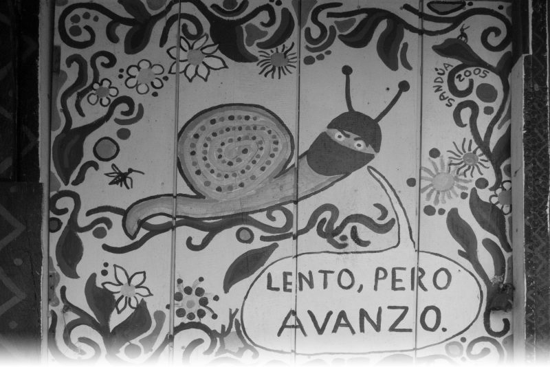 "Lento, pero avanzo" Zapatista mural. Oventic, Chiapas, Mexico. Photo: Lorie Novak, 2013.